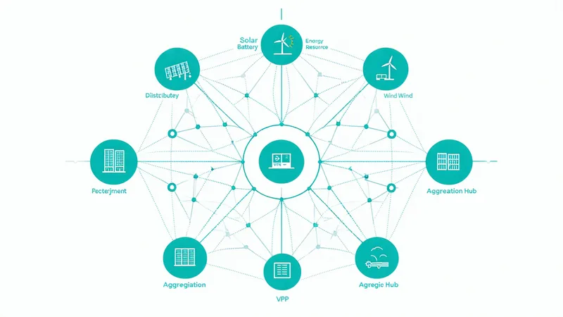Abstract network visualization representing DER aggregation into virtual power plants